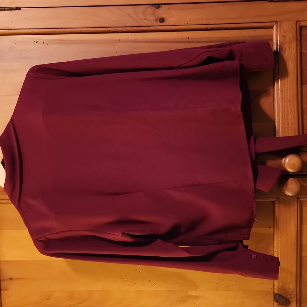 Laura Scott Burgundy Women's Blouse with Tie Detail - Picture 6 of 7